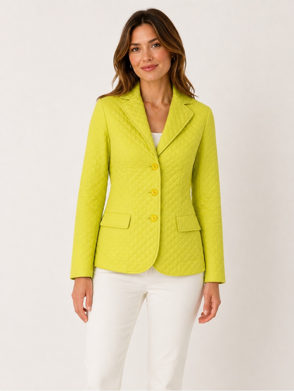 Salvatore Ferragamo Chartreuse Quilted Blazer Jacket EU 38 Silk-Lined Italy made